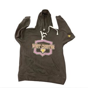 Top of the World Black Pullover Hoodie with Gray Lace-Up Drawcords